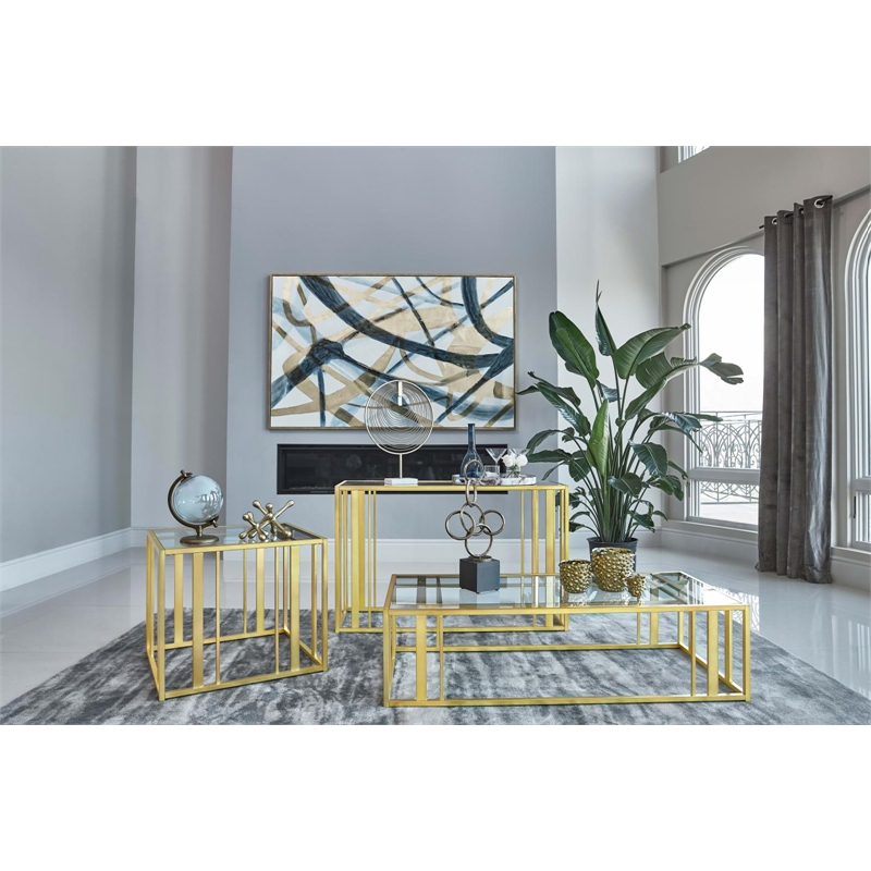 Adri Glass Top Entryway Console Table Matte Brass