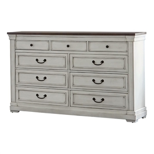 coaster hillcrest 9-drawer farmhouse wood dresser dark rum and white