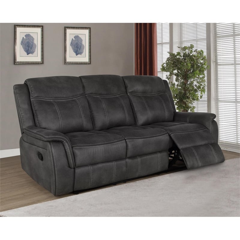 Lawrence Upholstered Padded Arm Reclining Sofa Charcoal