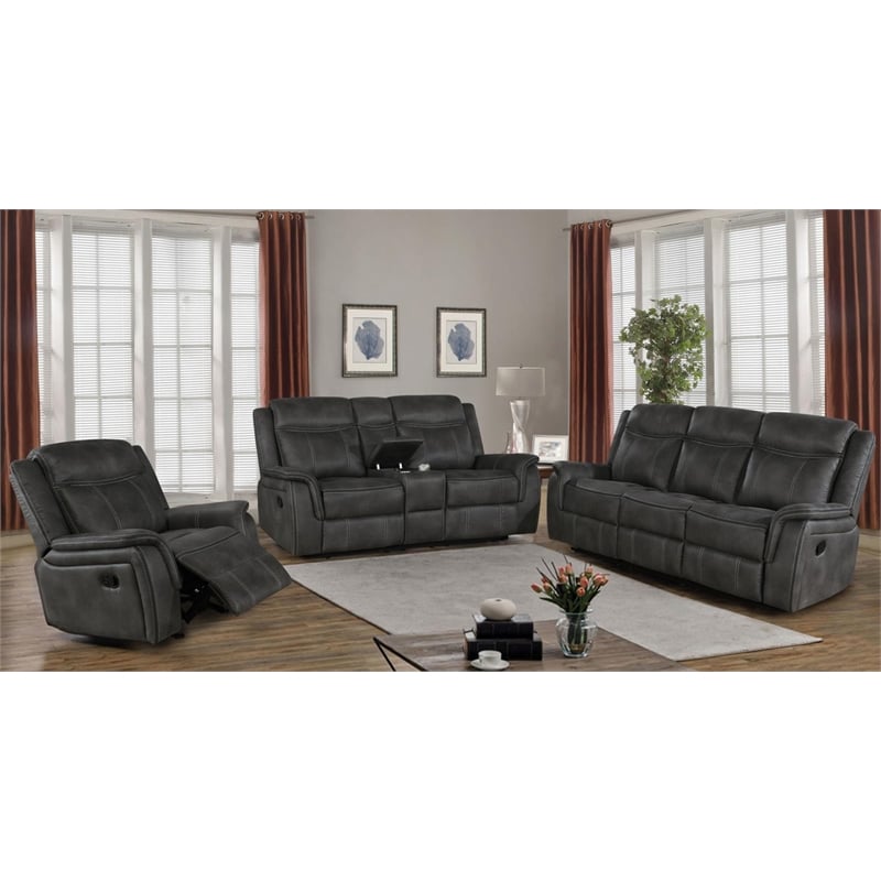 Lawrence Upholstered Padded Arm Reclining Sofa Charcoal