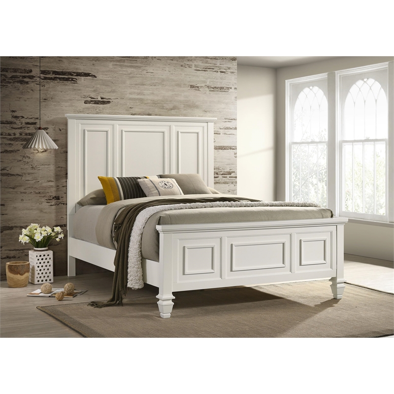 Sandy Beach Wood Queen Panel Bed Cream White
