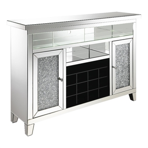 coaster melinda 2-door glass wine cabinet with lighting mirror silver