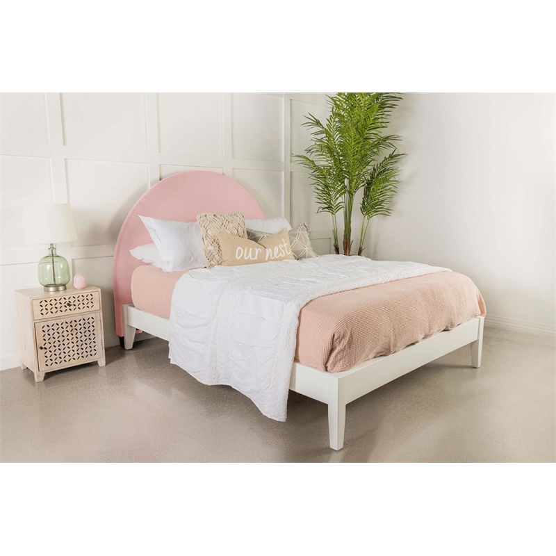 Coaster June Transitional Velvet Upholstered Arched Twin Headboard Blush