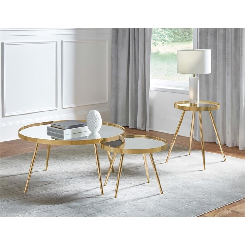 Kaelyn 2-piece Round Mirror Top Nesting Coffee Table Gold