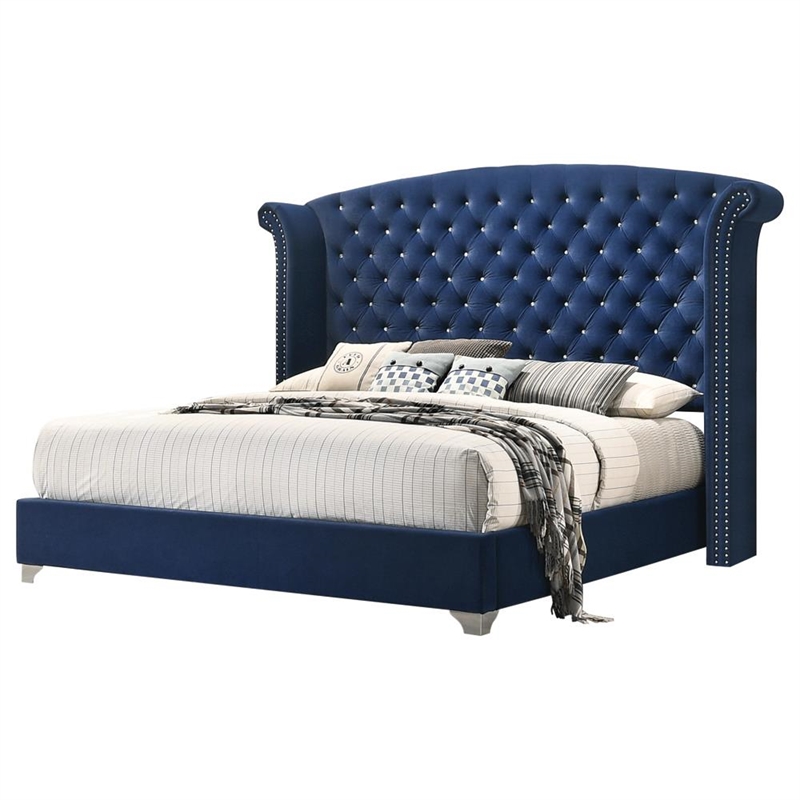 Melody Upholstered Eastern King Wingback Bed Pacific Blue