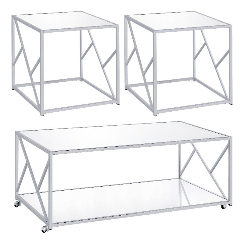 Coaster Provins 3-piece Metal Occasional Table Set Clear Mirror and Chrome