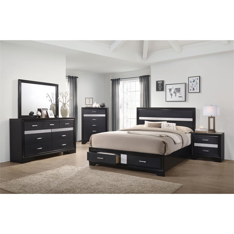 Miranda 51-inch Wood Eastern King Storage Panel Bed Black