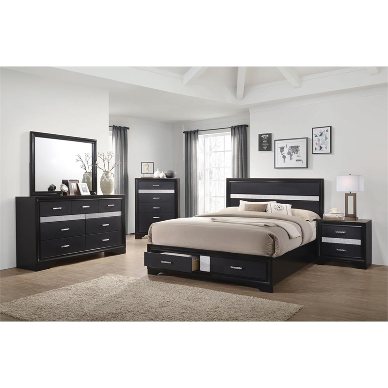 Miranda 51-inch Wood California King Storage Panel Bed Black