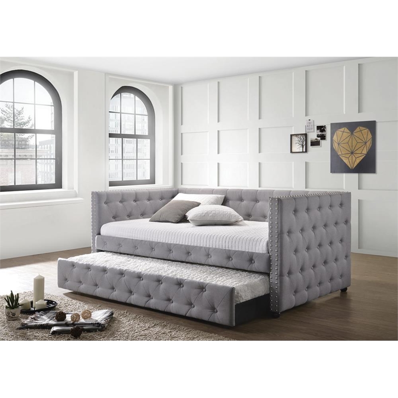 Mockern Upholstered Twin Daybed with Trundle Grey