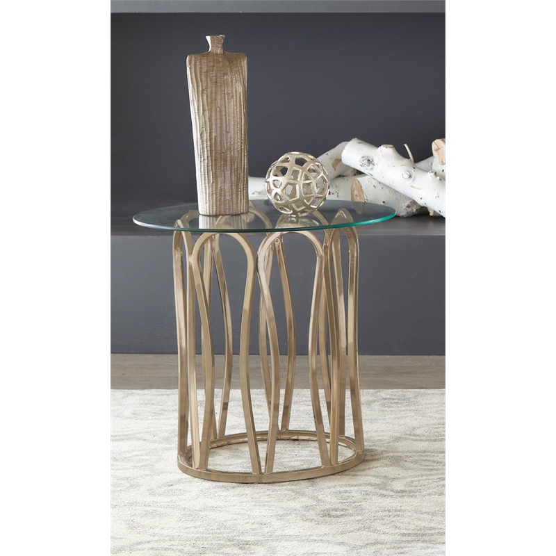 Monett Round Glass Top Side End Table Chocolate Chrome