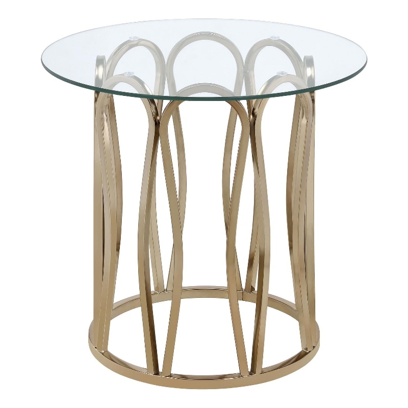 Monett Round Glass Top Side End Table Chocolate Chrome