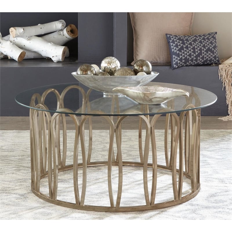 Monett Round Glass Top Coffee Table Chocolate Chrome