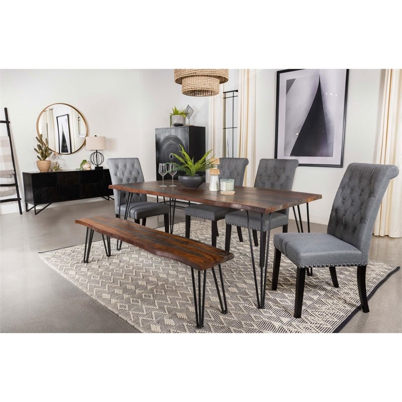 Neve Live Edge Wood Dining Bench Hairpin Legs Grey Sheesham