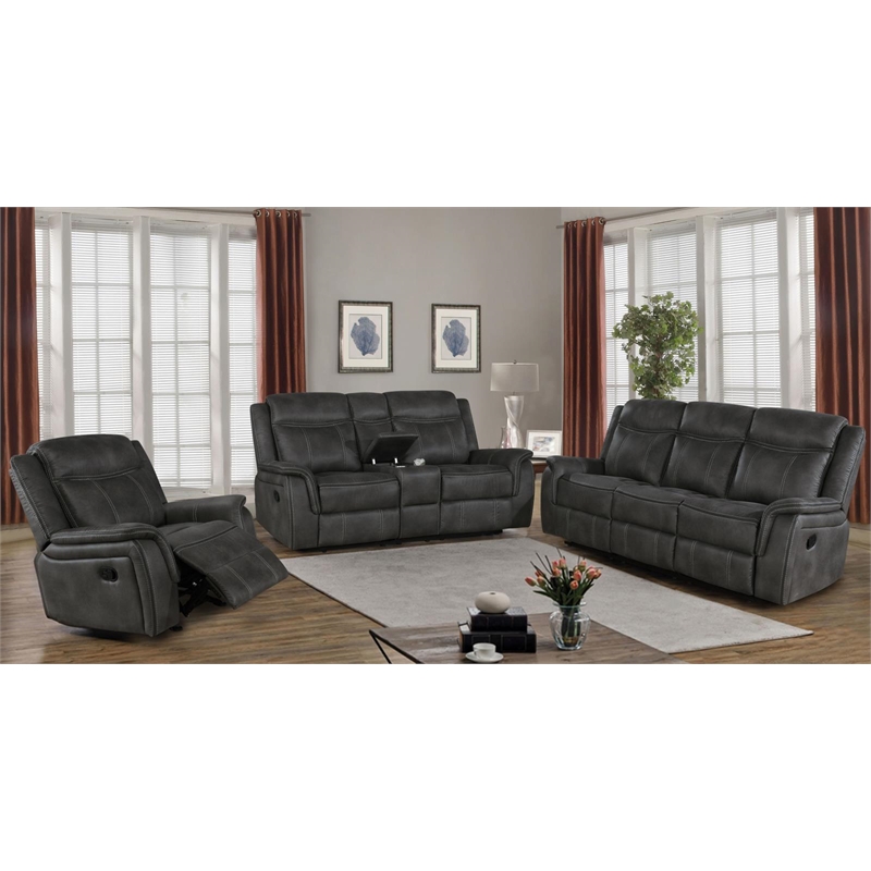 Lawrence Upholstered Padded Arm Reclining Loveseat Charcoal