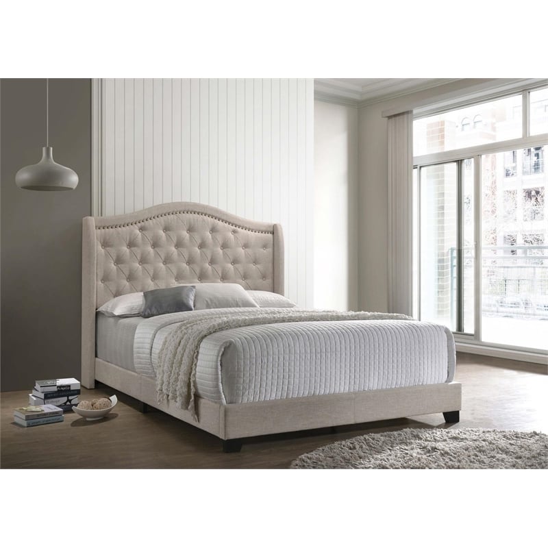 Sonoma Upholstered Full Wingback Bed Beige