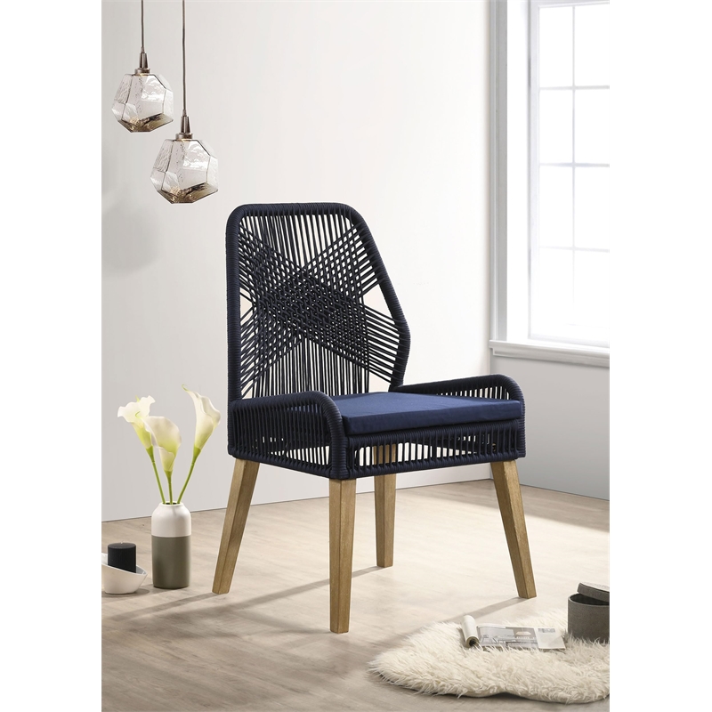Nakia Woven Rope Dining Side Chairs Dark Navy