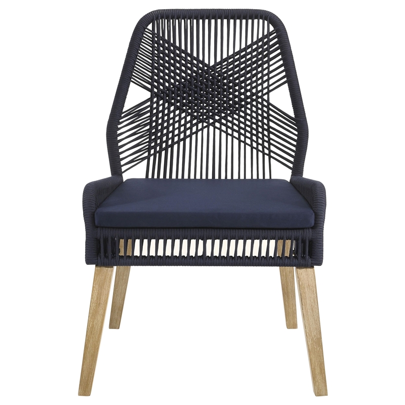 Nakia Woven Rope Dining Side Chairs Dark Navy