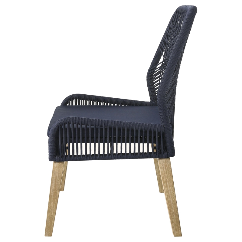 Nakia Woven Rope Dining Side Chairs Dark Navy