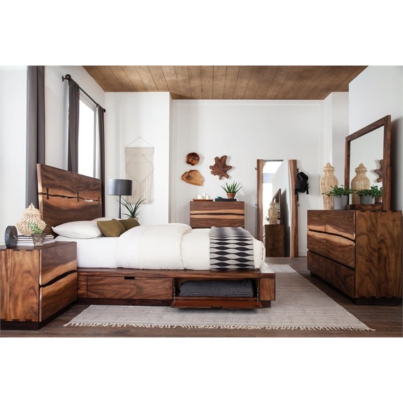 Winslow Wood Eastern King Storage Panel Bed Smokey Walnut