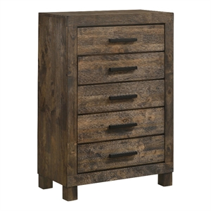 coaster woodmont 5-drawer farmhouse wood chest rustic golden brown
