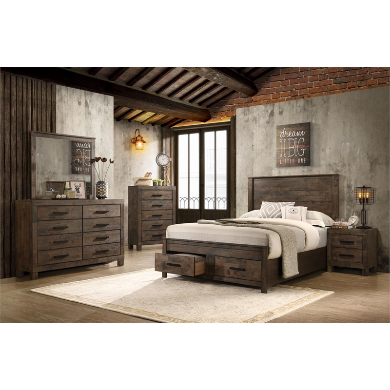Woodmont Wood Queen Storage Panel Bed Rustic Golden Brown