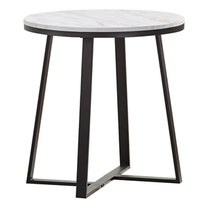 Round Faux Marble End Table White and Matte Black