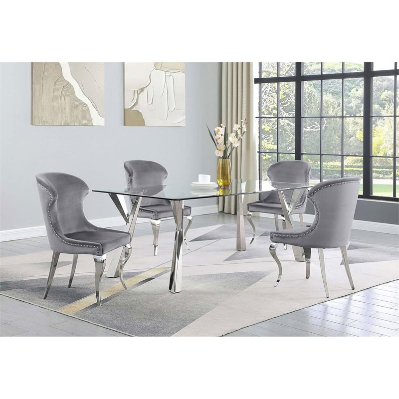 Alaia Rectangular 79-inch Glass Top Dining Table Chrome