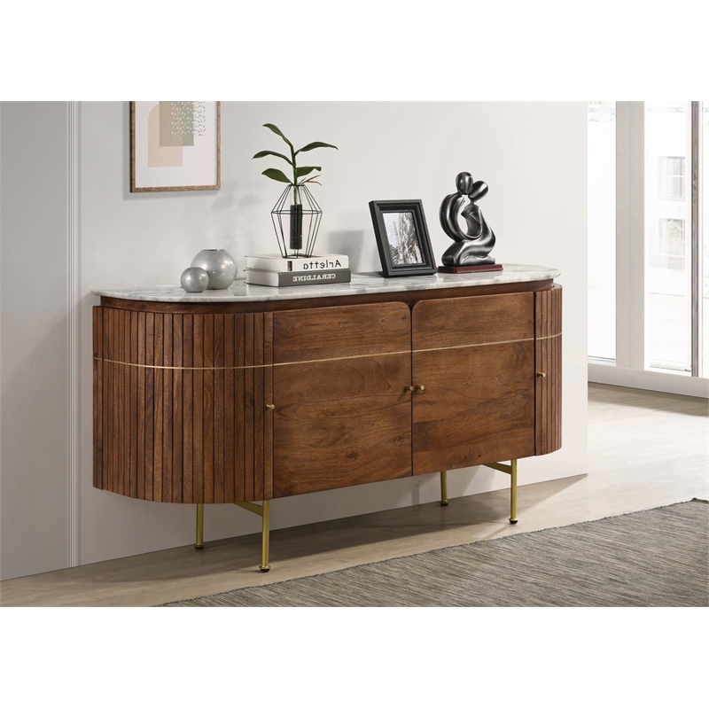 Ortega 4-door Marble Top Sideboard Buffet Cabinet Natural