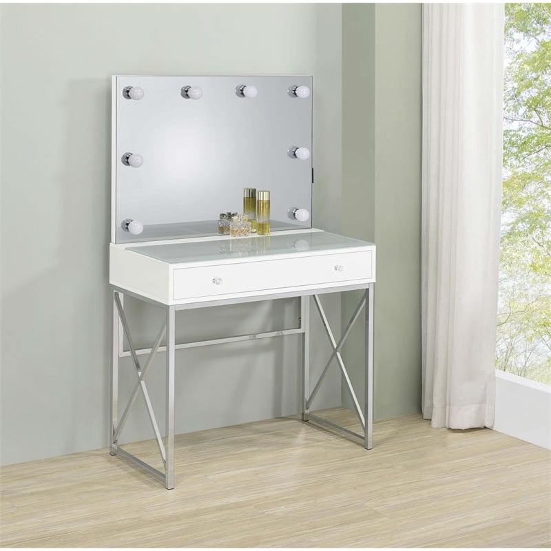 Eliza Vanity Set with Lighting & Stool White and Chrome