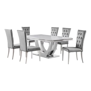 coaster kerwin 7-piece modern metal base dining room set in gray and chrome