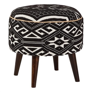 Coaster Camila Mid-Century Round Cotton Upholstered Ottoman in Black and White