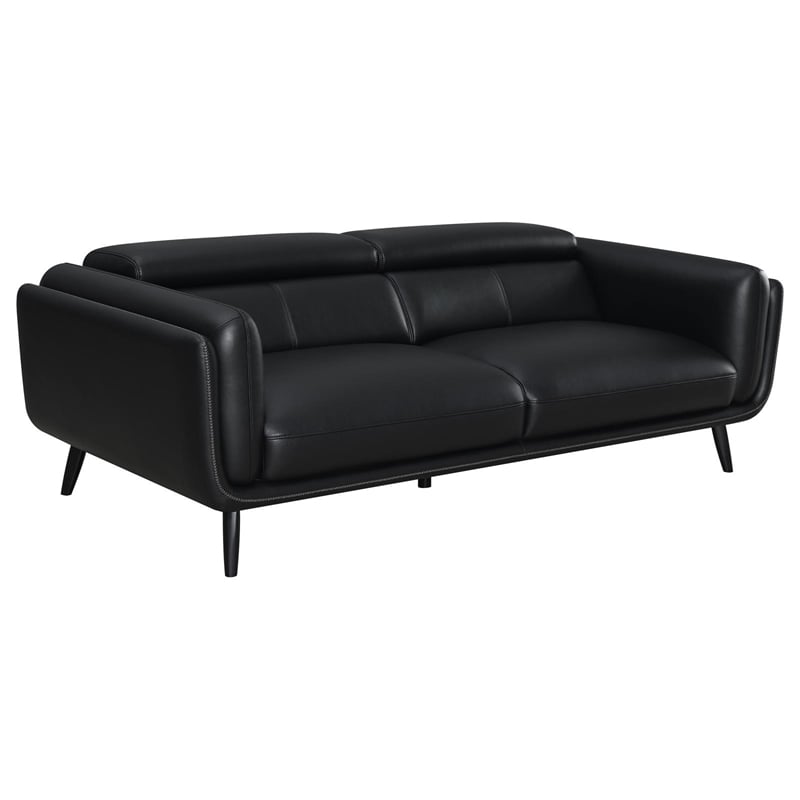 Coaster Shania Faux Leather Track Arms Sofa With Tapered Legs In Black ...