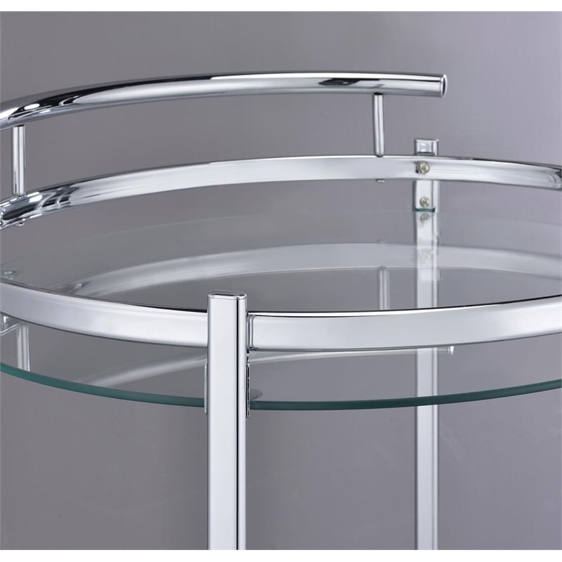 Chrissy Round Glass Shelf Metal Bar Cart Chrome