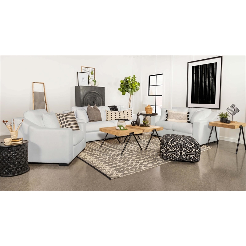Ashlyn 3-piece Upholstered Sloped Arm Sofa Set White