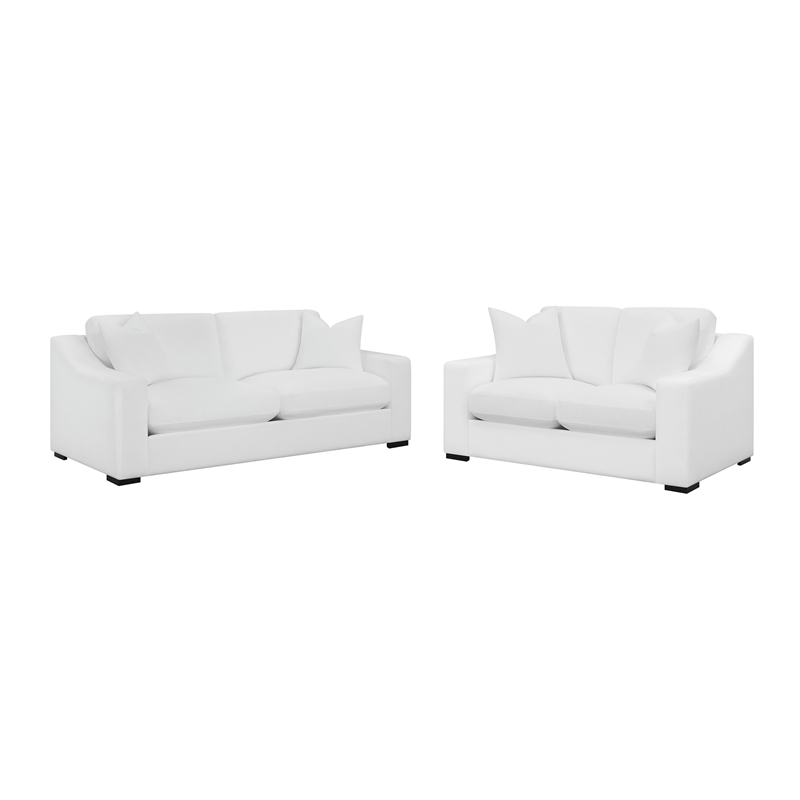 Ashlyn 2-piece Upholstered Sloped Arm Sofa Set White