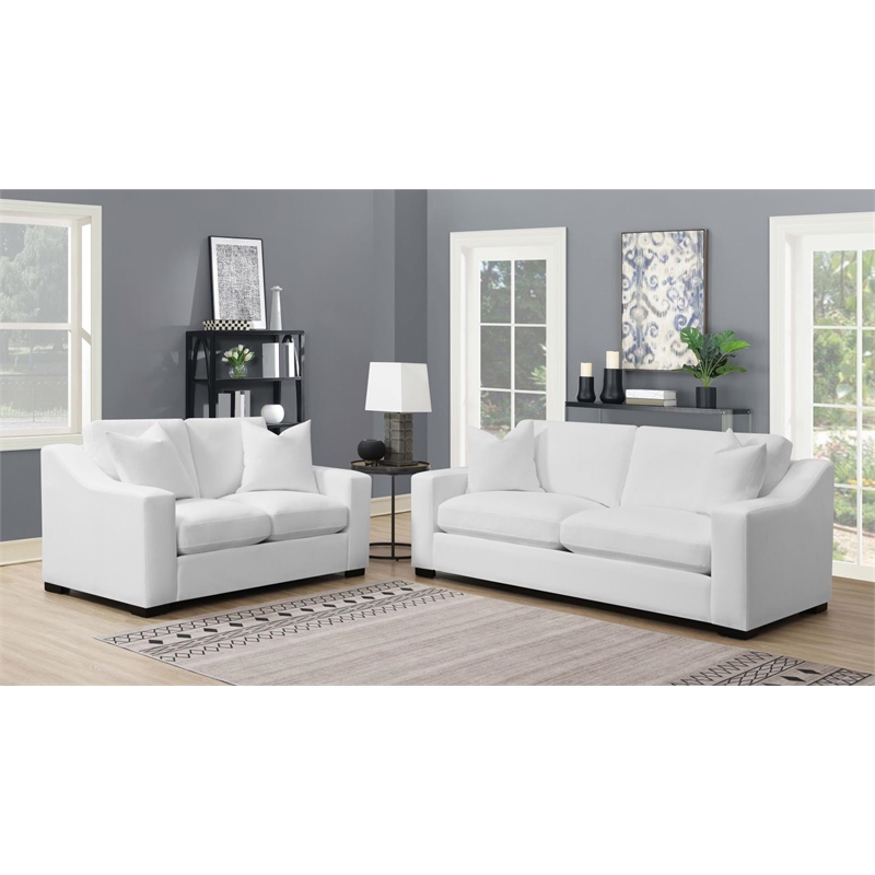 Ashlyn 2-piece Upholstered Sloped Arm Sofa Set White