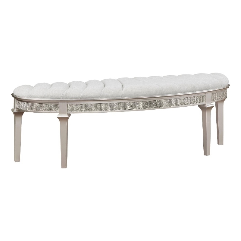 Evangeline Curved Fabric Upholstered Bench Silver Oak