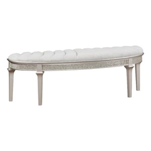 coaster evangeline upholstered chenille demilune bench in ivory/silver oak