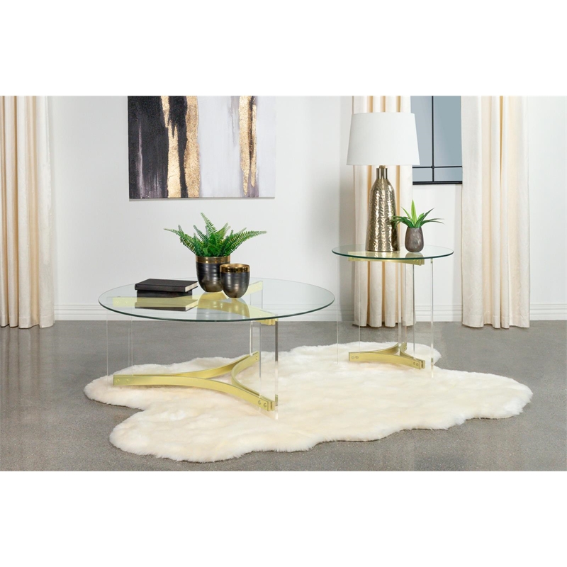 Janessa Round Glass Top Acrylic Leg End Table Matte Brass