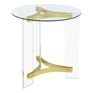 Janessa Round Glass Top Acrylic Leg End Table Matte Brass
