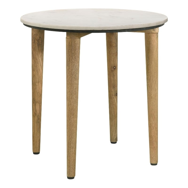 Aldis Round Marble Top Side End Table White and Natural
