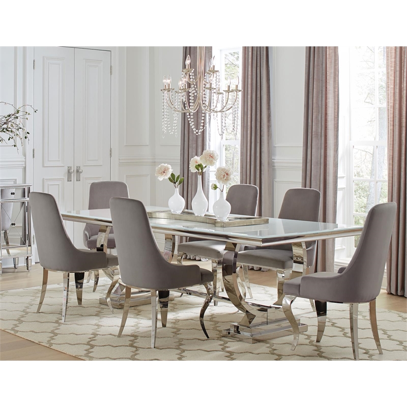 Antoine 7-piece Rectangular Glass Top Dining Table Set Grey