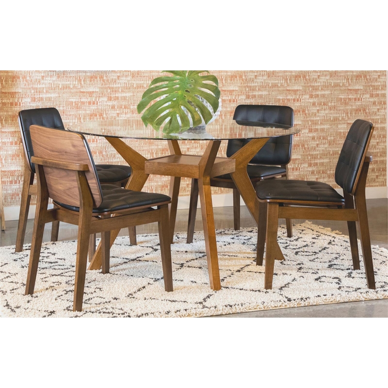 Paxton Round 48-inch Glass Top Wood Dining Table Brown