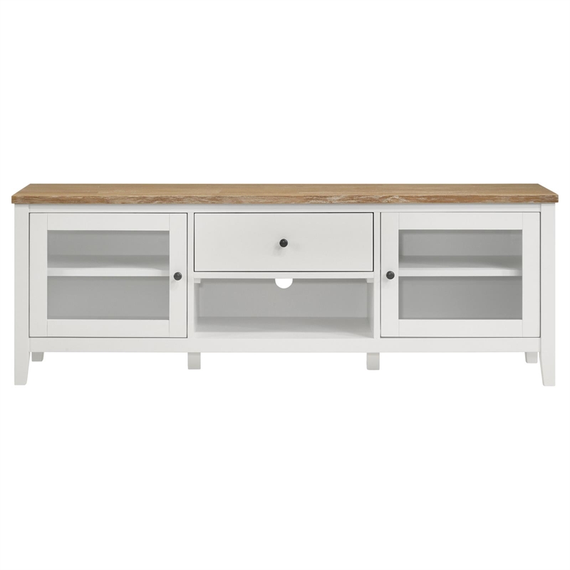 Hollis 2-door Wood 67-inch TV Stand with Drawer Brown and White