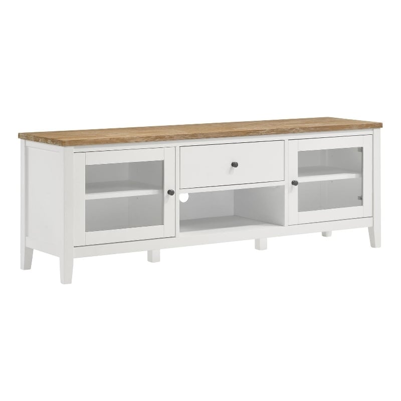 Hollis 2-door Wood 67-inch TV Stand with Drawer Brown and White