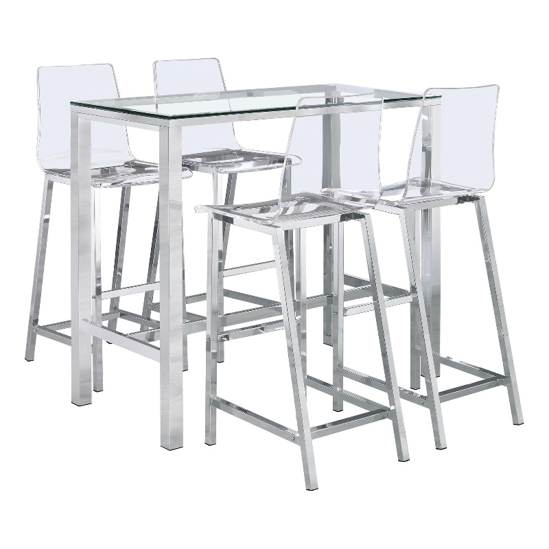 Tolbert 5-piece Bar Set with Acrylic Chairs Clear and Chrome