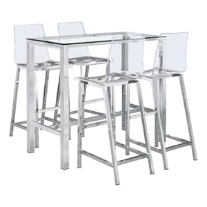 Tolbert 5-piece Bar Set with Acrylic Chairs Clear and Chrome