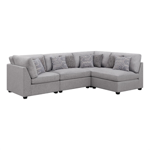 coaster cambria 4-piece upholstered fabric modular sectional in gray