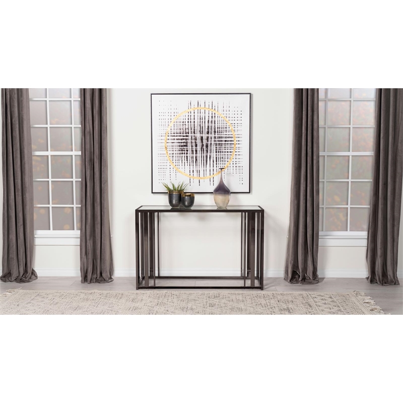 Adri Glass Top Entryway Console Table Black Nickel