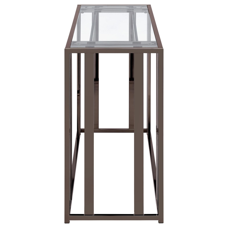 Adri Glass Top Entryway Console Table Black Nickel